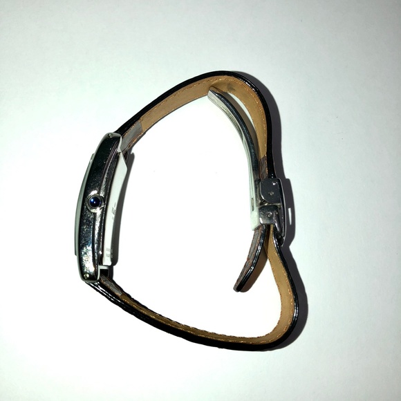 VISAGE Polished Nickel Scallop Face Brown Leather Vintage Analog Tank Watch EUC - Picture 16 of 16